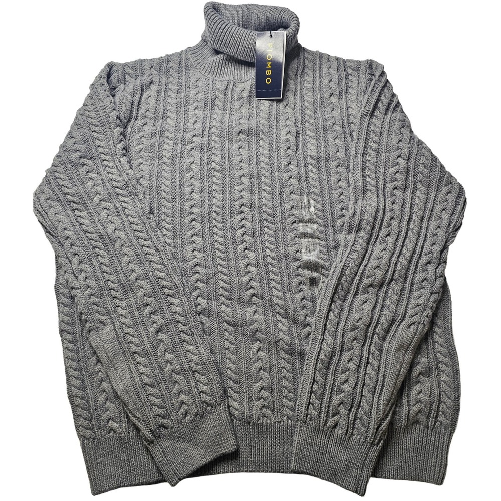 PIOMBO Man Cable Knit Turtleneck Sweater Mens Gray Acrylic Wool Blend Size L